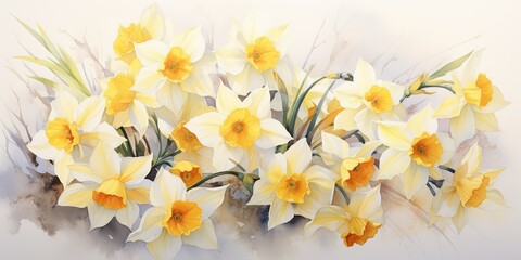 Daffodil Watercolor Artistic Reverie - Daffodil's Symphony - Watercolor Echoes of Spring's Enchantment. Let imagination flow   Generative AI Digital Illustration