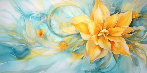 Daffodil Watercolor Whimsical Whirl - Daffodil's Enchantment - A Spiraling Watercolor Dance of Magic. Dive into artistic wonder   Generative AI Digital Illustration