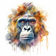 Splash watercolor monkey illustration - generative AI, AI generated