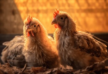 Fototapeta premium chickens in a chicken coop at a poultry farm. Generative AI