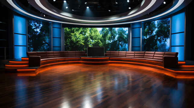 Tv Studio. Backdrop for TV shows .TV on wall. News studio. The perfect backdrop for any green screen or chroma key video or photo production.
