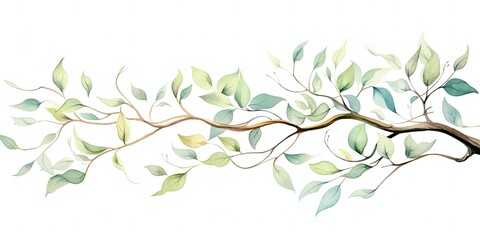  Watercolor Branches  Delicate Watercolor Branch with Leaves - Featuring Light Brown and Light Green Hues Generative AI Digital Illustration