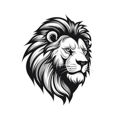 lion head black and white flat vector ink illustration