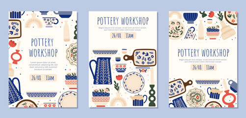 Set of pottery workshop flyers vector
