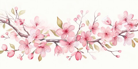 Obraz na płótnie Canvas Watercolor Branches Watercolor Cherry Blossom - Spring Illustration with Different Elements - Petals, Twigs, Buds, Flowers - Handmade Card for You Generative AI Digital Illustration