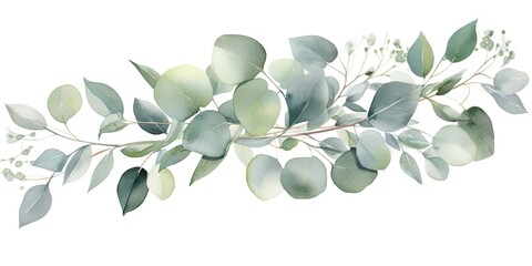 Watercolor Branches  Delicate Watercolor Eucalyptus Floral Card - Featuring Leaves, Seeds, and Branches  Generative AI Digital Illustration