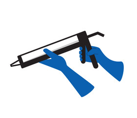 Hand holding caulking gun. Clipart image isolated on white background