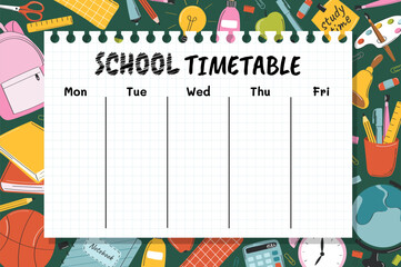 School timetable for lessons vector concept