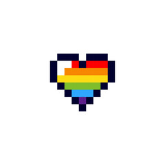 Pixel rainbow heart icon. Clipart image isolated on white background