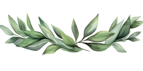 Fototapeta premium Watercolor Branches Watercolor Bay Leaf Wreath - Isolated on a White Background Generative AI Digital Illustration