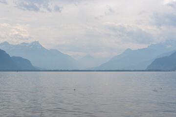 Landscape from town of Vevey to Lake Geneva, Switzerland