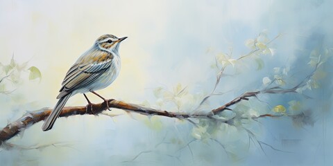 An Oil Painting of Skylark's Harmony - Serene Melodies- An oil painting depicting the skylark amidst a serene landscape, filling the air with its harmonious melodies Generative AI Digital Illustration