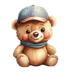 Fototapeta premium Cute, funny teddy bear in a cap and with a chain on a black background. Vector illustration. isolated on background