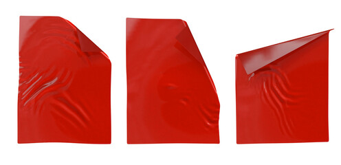 Red crumpled wrinkled background paper sheets. Realistic 3d set rectangular folded blank crinkle surface mockup for poster or banner