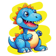 funny cute little dinosaur cartoon , blue dinosaur illustration vector, isolated on white background.