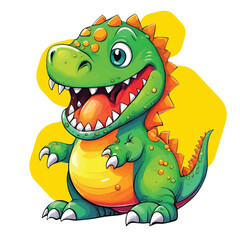 Obraz premium Cute little dinosaur cartoon , green dinosaur illustration vector, isolated on white background. 