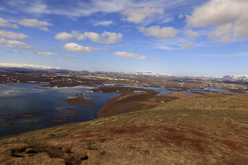 Fototapeta na wymiar Mývatn is a shallow lake located in an area of active volcanism in northern Iceland, near the Krafla volcano