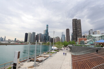 Panoramic view of the bridge and river in the downtown city of Chicago, IL downtown —birds' eye...