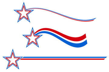 Red, white, and blue stars with striped ribbon - Vector Illustration