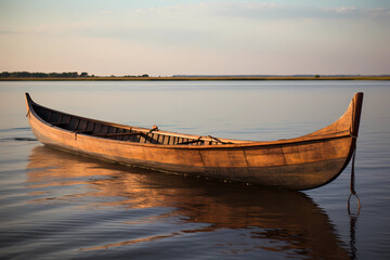 Fototapeta premium Makoro - Botswana - Traditional canoe made from a hollowed-out tree trunk, used for navigating the Okavango Delta (Generative AI)