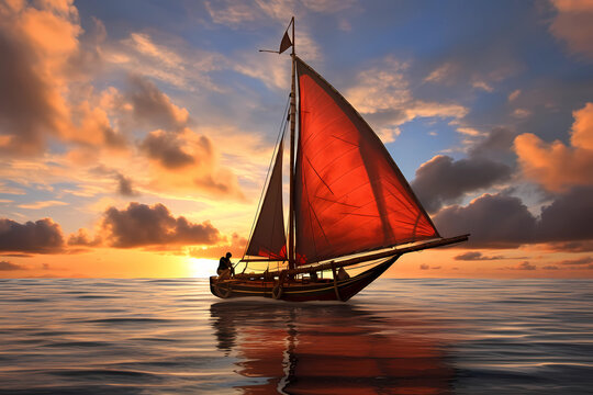 Paraw - Philippines - Indigenous outrigger sailboat used for fishing and transport in the Visayan Sea (Generative AI)