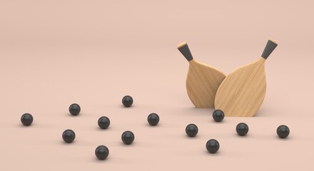 Frescoball rackets, racquetball balls, beach sport, beach game, holiday flyer for holiday, banner for beach sports, beach racket (3d illustration)