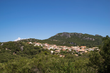 Fototapeta na wymiar Great view to the surrounding scenery high from the mountain in Corfu, Greece