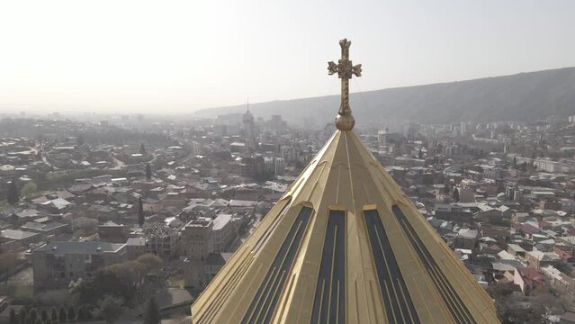 Aerial view of Holy Trinity Cathedral Sameba in Tbilisi Georgia