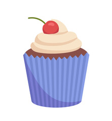 Bakery cake with cherry sticker vector concept