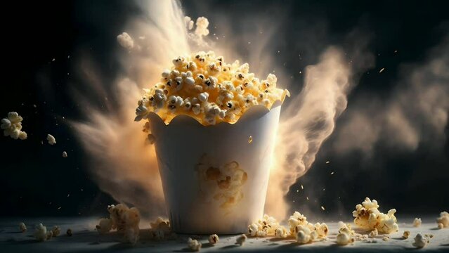 popcorn on splash powder, Seamless Animation Video Background in 4K Resolution	