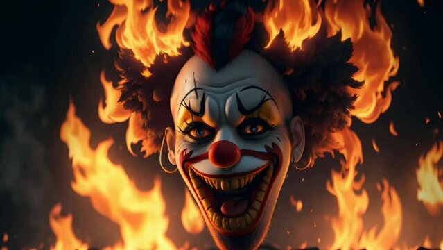 scary clown on fire video animation