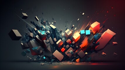 colored cubes, red, blue, explosion, generative, ai