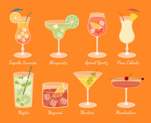 Set of different cocktails vector