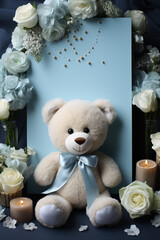 Celebrating a Baby Boy: Baby Shower Arrangements on a White Blank Vertical Sheet. Inspirational Concepts. AI Generative