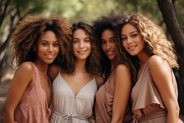 Fototapeta premium Four happy african american friends in its 30s, enjoying themselves in the style of friends in the park