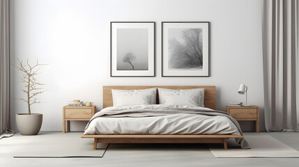 Minimal bedroom with a large picture frame