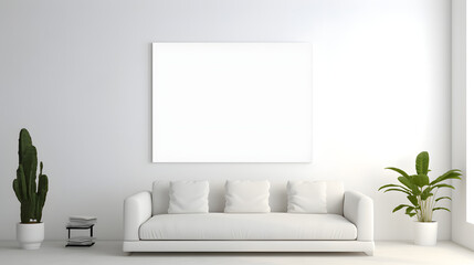 Large blank picture frame in a white room