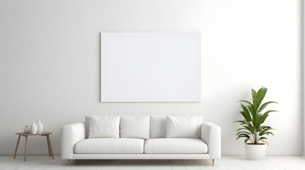Large blank picture frame in a white room