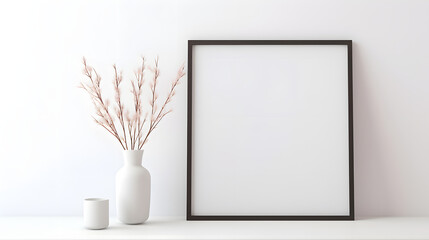 Fototapeta na wymiar Large blank picture frame in a white room
