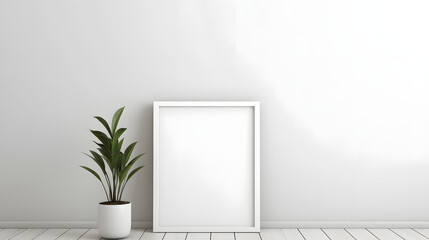 Large blank picture frame in a white room