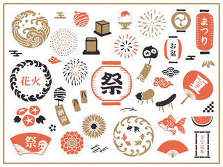 夏祭とお盆の和風イラスト素材