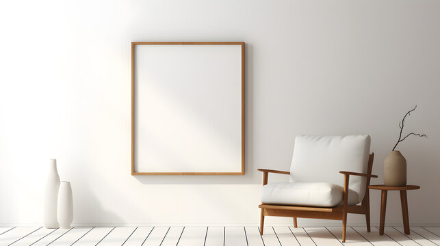 Large blank picture frame in a white room