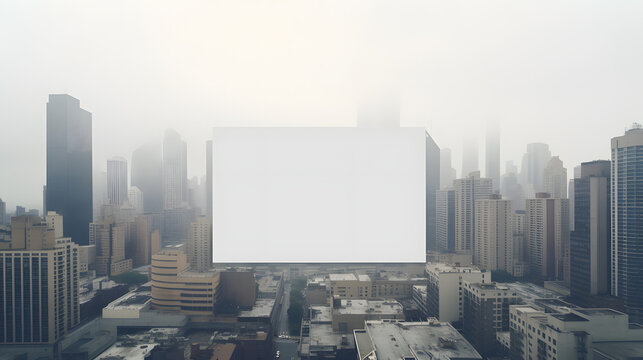 Large blank picture frame on the top of a city