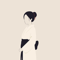 Japonka w tradycyjnej odzieży. Młoda dziewczyna w kimonie. Ilustracja wektorowa w stylu minimalistycznym.