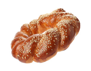 Round braided bread isolated on white. Fresh pastry