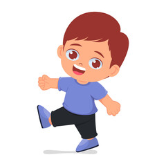 Cute boy walking while facing camera, happy face