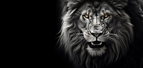 Lion king isolated on black , portrait wildlife animal, digital ai art	