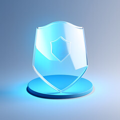 Digital technology 3D blue and white transparent glass shield icon