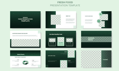 Vector elegant fresh food presentation slide template design set