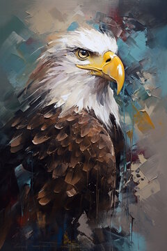 Abstract Eagle Painting with American Flag Background. Generative AI
